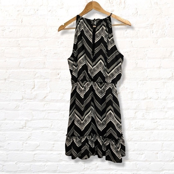 🎁3 for $30 Love Fire Black and White Aztec Print Halter Mini Dress - Picture 3 of 7